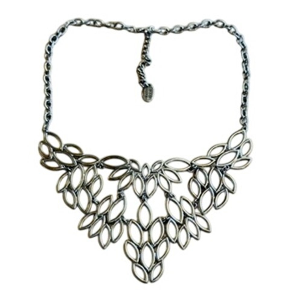 Nicole Miller Bib Open Work Collar Chain Necklace Silver Tone Bold Chunky